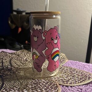 Pink Bear Glass Tumbler with Straw